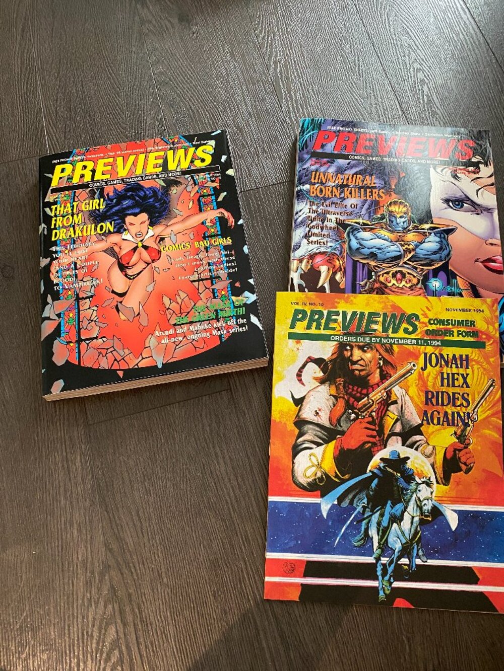 lot of 2 vintage 90s previews catalogue magazine including uncut trading cards